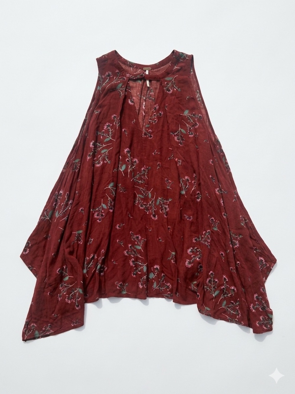 Free People Floral Tree Swing Mini Dress Boho Tunic Tank Top Wine Red S